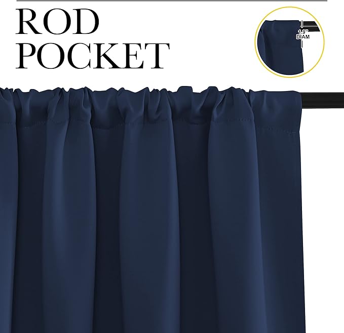 NICETOWN Kitchen Curtains, Short Blackout Curtains & Drapes, Thermal Insulated Rod Pocket Window Treatment Draperies for Nursery (Navy, 34" x 40", Set of 2)