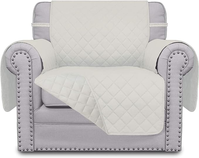 Easy-Going Chair Sofa Slipcover Reversible Sofa Cover Water Resistant Couch Cover Furniture Protector Cover with Elastic Straps for Pets Kids Children Dog Cat (Chair, Ivory/Ivory)