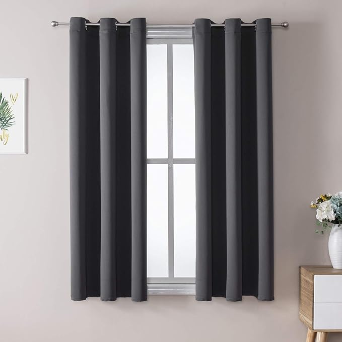 ChrisDowa Small Window Curtains 40 inches Long for Bedroom - Grommet Short Thermal Insulated Room Darkening Curtains for Kitchen (2 Panels, Dark Grey, 29 x 40 Inch)