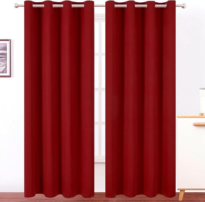 LEMOMO Blackout Curtains 52 x 120 Inch Long Red Curtains Set of 2 Panels Room Darkening Curtains for Bedroom and Living Room