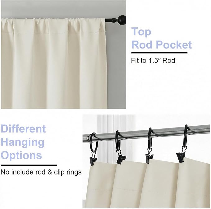 Simplebrand Ava Ivory Short Light Filtering Curtains for Bedroom 54 Inches Long 2 Panels Set, Solid Thermal Insulated, Energy Saving Window Treatment Curtains Light Filtering Drapes, W40 x L54 Inch