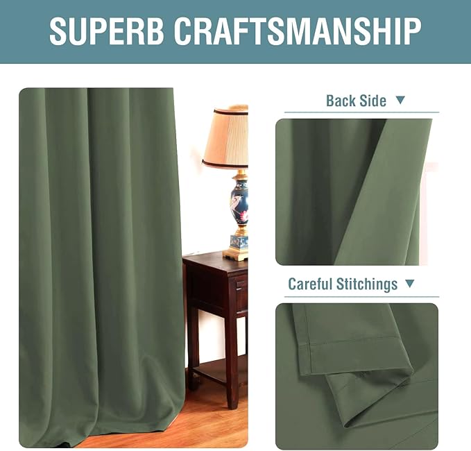 H.VERSAILTEX Blackout Curtain for Living Room Thermal Insulated Window Treatment Curtain Extra Long 108 inch Length Energy Saving Solid Grommet Blackout Drape, One Panel, Bronze Green, 52" W x 108" L