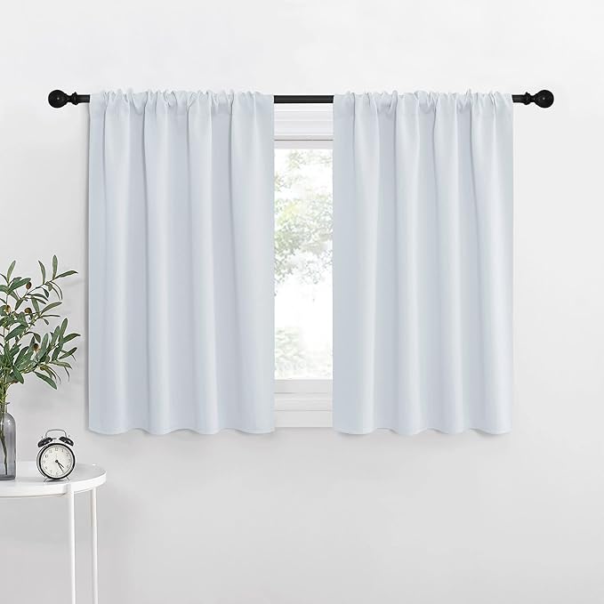 NICETOWN Greyish White Window Curtain Panels - Thermal Insulated Rod Pocket Room Darkening Curtain Sets for Bedroom (Platinum - Greyish White, 2 Panels, 29 by 30)
