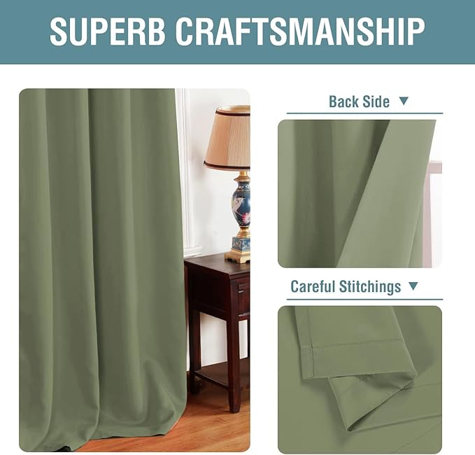 H.VERSAILTEX Blackout Curtains - Grommet Thermal Insulated Room Darkening Curtains for Bedroom and Living Room Energy Saving Solid Blackout Curtains, 1 Panel (52 x 54 Inch, Sage)