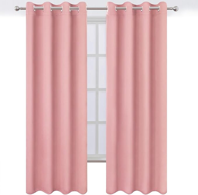 LEMOMO Blackout Curtains 52 x 90 Inch Long Pink Curtains Set of 2 Panels Room Darkening Curtains for Bedroom and Living Room