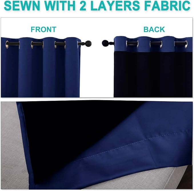 NICETOWN 100% Blackout Curtains 45 inches Long, Royal Blue, 1 Pair, 42 inches Width Each Panel, 2 Thick Layers Completely Blackout Window Treatment Thermal Insulated Lined Drapes for Small Window