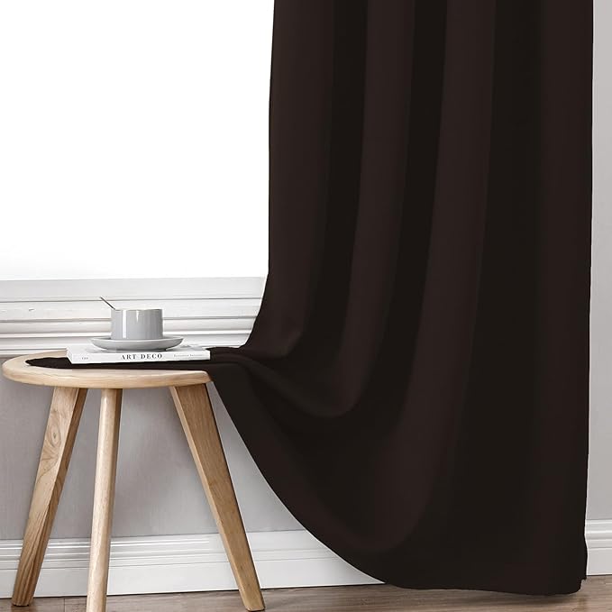 ChrisDowa 100% Blackout Curtains 108 inch Long for Bedroom with Black Liner, 2 Thick Layers Total Blackout Thermal Insulated Grommet Window Curtains 2 Panels Set (Brown, 52 x 108 Inch)