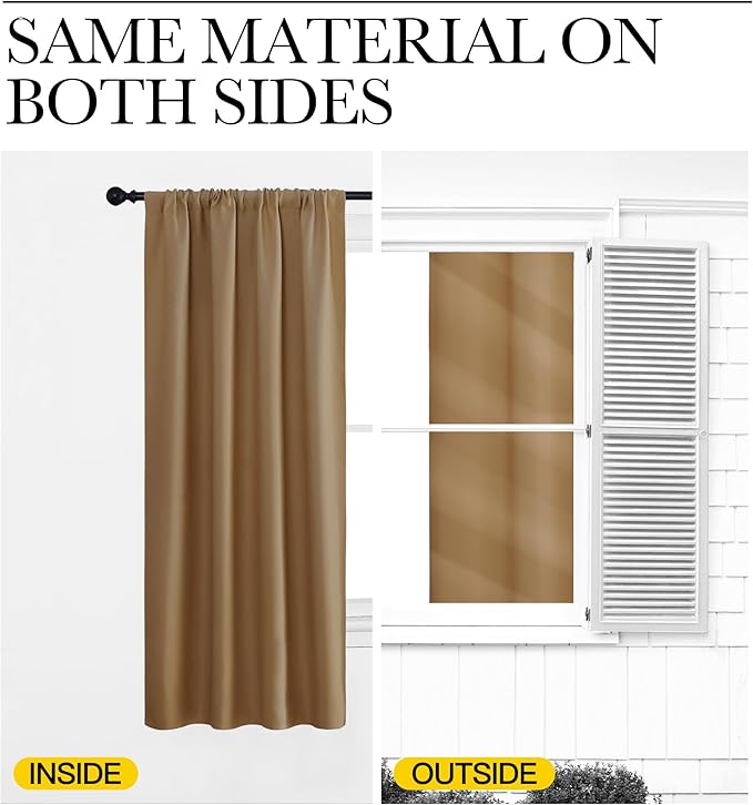 NICETOWN Kitchen Curtains, Short Blackout Drapes, Gold Brown, 34" Wide by 54" Long, 2 PCs, Thermal Insulated Blackout Curtain Panels for Kids Room, Play Room