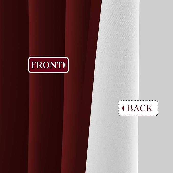Yakamok Room Darkening 100% Blackout Curtains Grommet Window Treatments with 2 Thick Layers-Burgundy Red Thermal Insulated Drapes Set of 2 Panels for Bedroom Living Room 52 Inches by 72 Inches Length