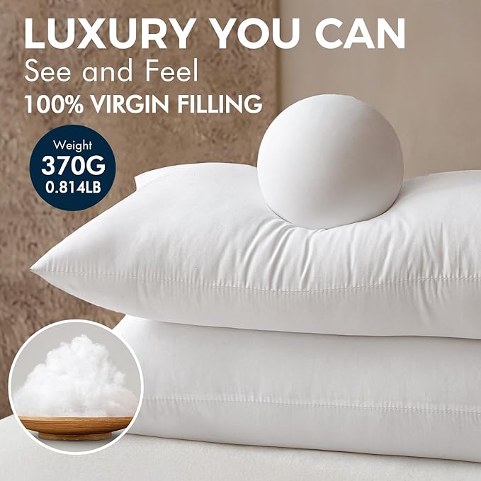 MIULEE Throw Pillows Inserts, Pack of 2 14x22 Inch 100% Virgin Fiber Filling Bed Couch Pillows