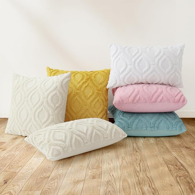 decorUhome Summer Throw Pillow Covers 16x16 Inch Set of 2, Soft Plush Faux Wool Light Pink Solid Couch Pillow Covers, Accent Farmhouse Neutral Square Pillow Cases for Sofa Bed Living Room