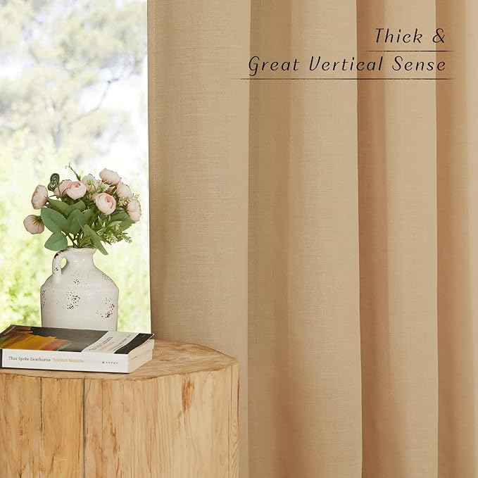 NICETOWN Burlap Linen Doorway Curtains 80 inches Long, Grommet Thick Linen Weave Semi Sheer Window Treatments Privacy Assured with Light Filtering for Bedroom/Side Door, W34 x L80