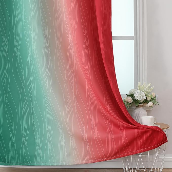 Estelar Textiler Red and Green Christmas Blackout Curtains for Bedroom, Thermal Insulated Ombre Drapes 84 Inches Long, Full Room Darkening Energy Saving Curtains for Living Room,52Wx84L,2 Panels