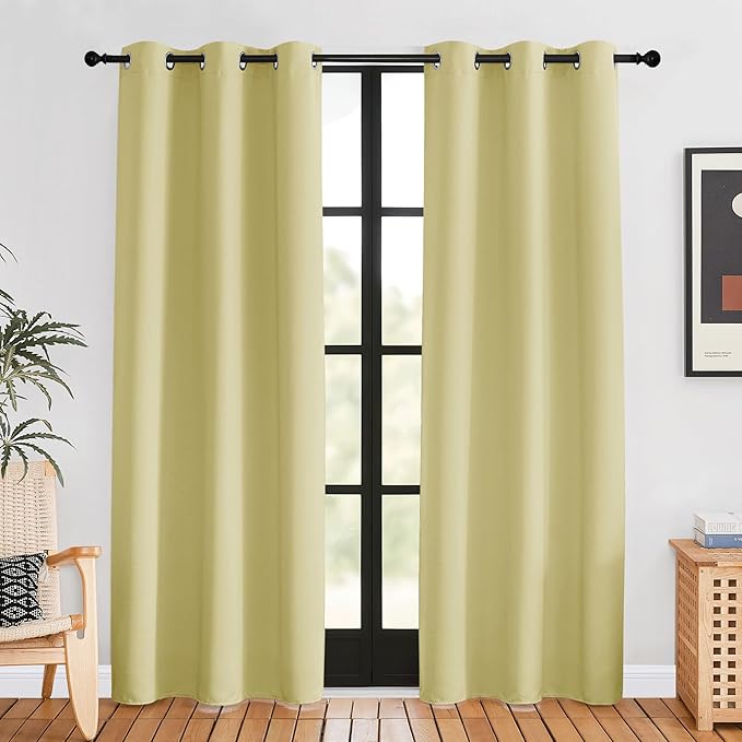 NICETOWN Blackout Curtains for Bedroom, Paler Yellow, 42 W by 80 L, Set of 2, Thermal Insulated Curtains & Drapes with Grommet Top for Living Room, Privacy Window Treatment Draperies
