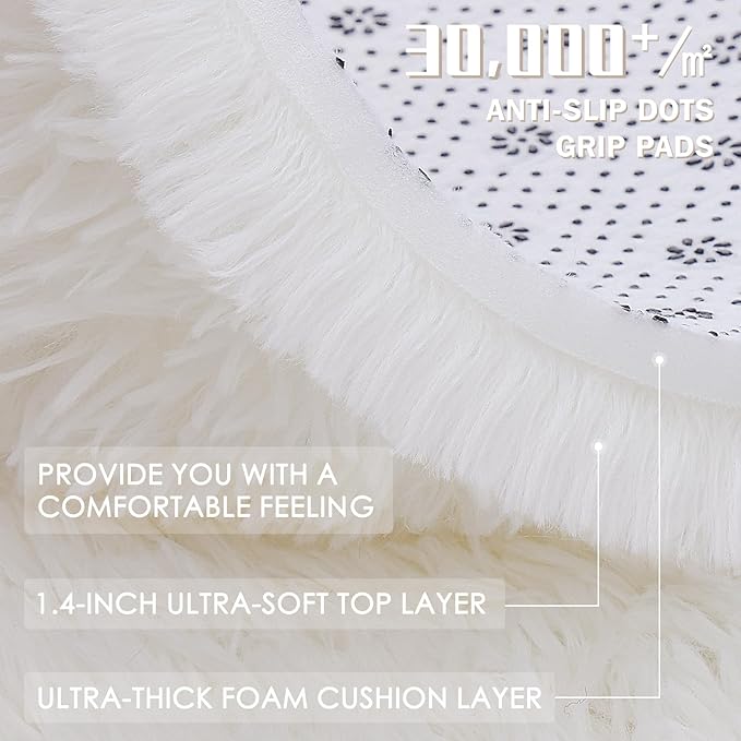 OLANLY 4x11 Area Rugs for Living Room Bedroom, Machine Washable Soft Fluffy Shaggy Bedside Rug, Indoor Floor Carpet for Kids Girls and Boys, Dorms, Nursery Rooms, Home Decor Aesthetic, Ivory