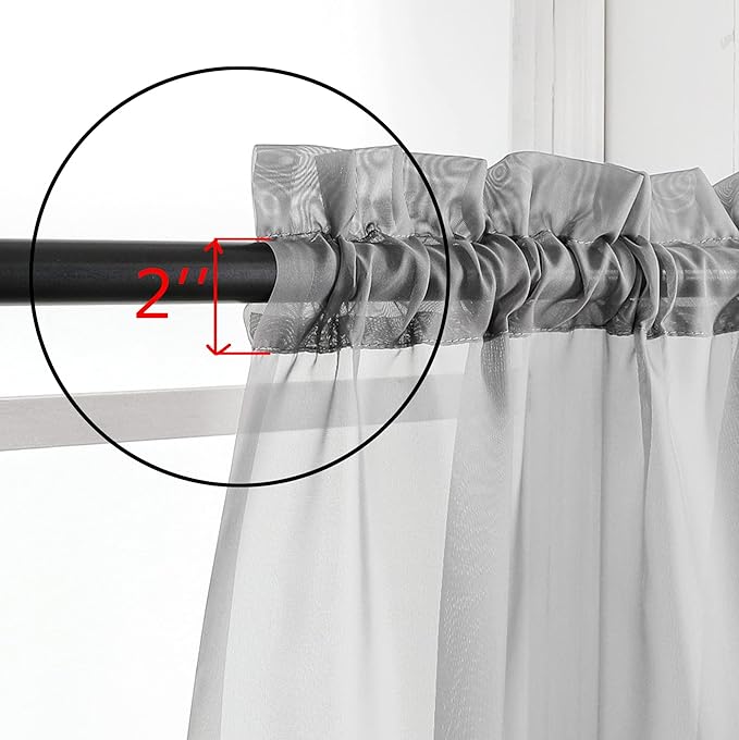 Aiyufneg 2 Panels Grey Sheer Valance - Short Fresh Sheer Curtain Valances for Windows Basement Semi Sheer Valances for Kitchen Window, Dual Rod Pocket (Grey, 40 by 14 Inches Long)