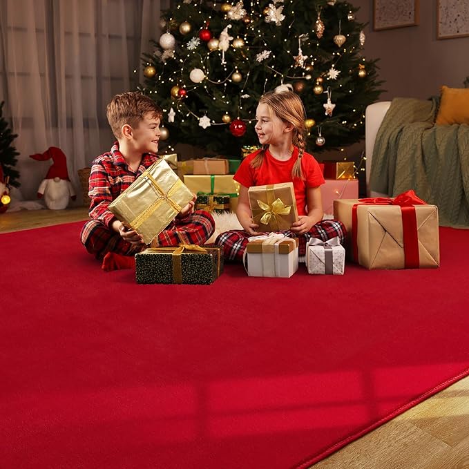 Amearea Large Modern Area Rugs for Bedroom Living Room, 5x8 Feet Red Thickened Memory Foam Rug, Fluffy Indoor Washable Rugs Non Slip Minimalist Carpet for Boys Girls Dorm Nursery Room Decor