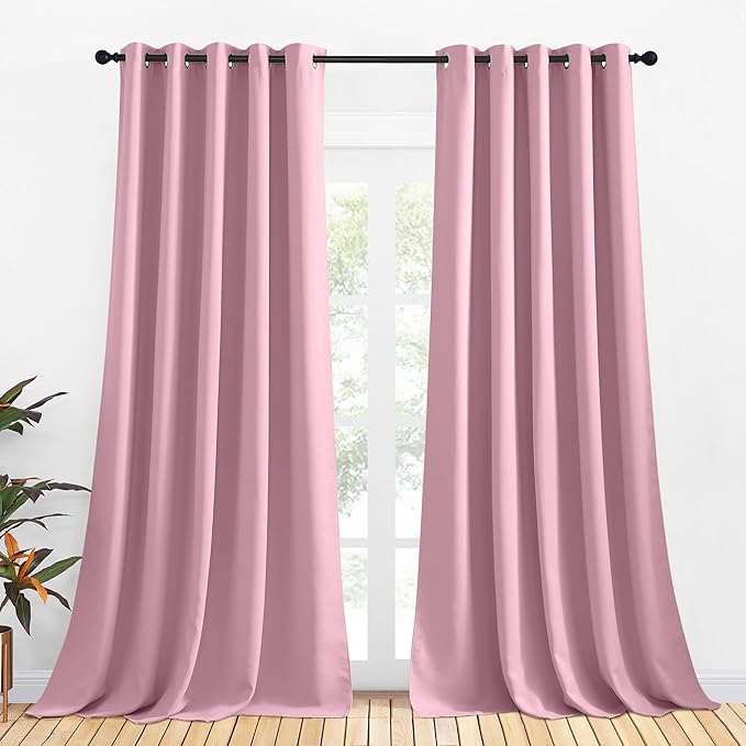 NICETOWN Blackout Curtain Panels for Bedroom, 2 Panels, W70 x L95-inch, Rouge Pink, Thermal Insulated Grommet Top Blackout Draperies and Drapes for Basement