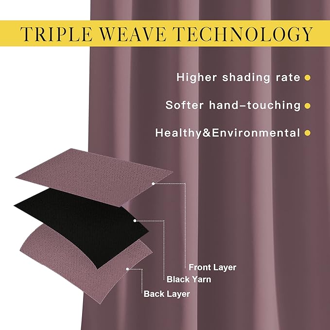 NICETOWN Room Darkening 118 inch Long Curtains, Grommet Thermal Drapes Weighted Room Divider Wide Window Treatments for Living Room, W66 x L118, Dry Rose, 2 Panels