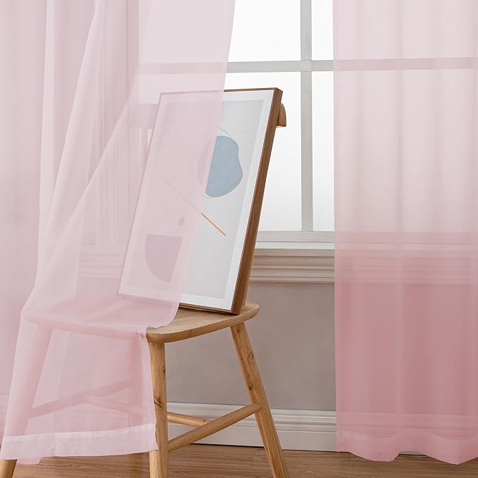 OWENIE Extra Long Sheer Curtains 96 Inches Long, Rod Pocket Airy Solid Blush Sheer Panels, Elegant Voile Sheer Curtains & Drapes for Living Room Bedroom 2 Panels Set, Each 42Wx96L inch