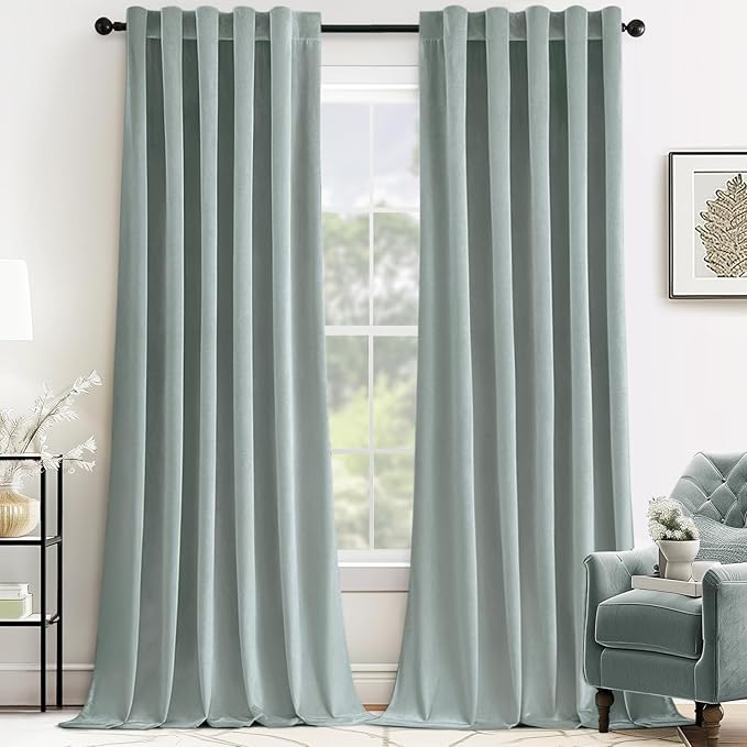 MIULEE Velvet Curtains 108 inches - Luxury Blackout Curtains for Bedroom Living Room Thermal Insulated Super Soft Window Drapes Rod Pocket & Back Tab, Misty Blue, W52 x L108 inches, 2 Panels