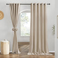 NICETOWN Linen 78 inch Curtains for Kitchen Window, Grommet Thick Flax Linen Taupe Small Window Treatments Privacy Assured with Light Filtering for Cafe/Kids Room, W68 x L78, 2 Panels