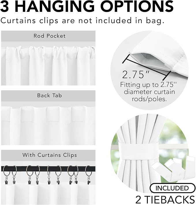 Deconovo Total Blackout Curtains 2 Panels W42 x L72— 100% Blackout, Thermal Insulated, Back Tab, Machine-Washable Drapes, White