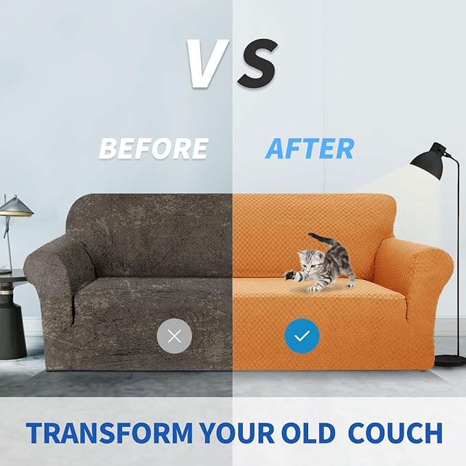 ZNSAYOTX 1 Piece Jacquard Couch Covers for 3 Cushion Couch High Stretch Sofa Cover for Pets Dogs Anti Slip Extra Large Sofa Slipcovers Furniture Protector (X-Large, Orange)