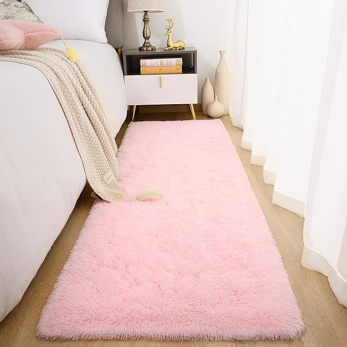 Chicrug Soft Runner Rugs for Bedroom Living Room Plush Fluffy Rug 2x8 Feet, Shag Furry Runner Carpet Non Shedding for Nursery Children Kids Girls Room Home Decorative, Pink
