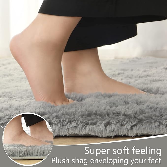 LOCHAS Ultra Soft Indoor Modern Area Rugs Fluffy Living Room Carpets for Children Bedroom Home Decor Nursery Rug 2x4 Feet, Gray