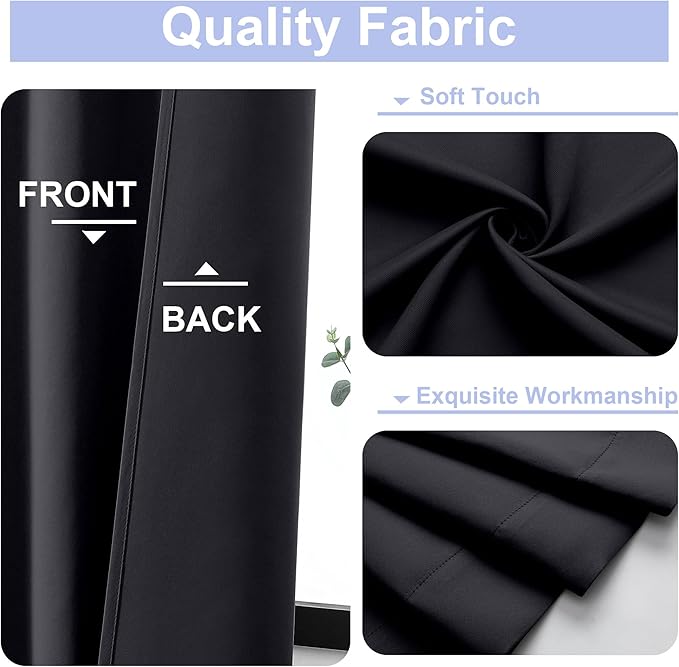 Simplebrand Ava Blackout Extra Long 10ft Curtains for Patio 120 Inches Long 2 Panels Set, Solid Thermal Insulated Energy Saving Rod Pocket Window Treatment Curtains Blackout Drapes, 50 Wx120 L, Black