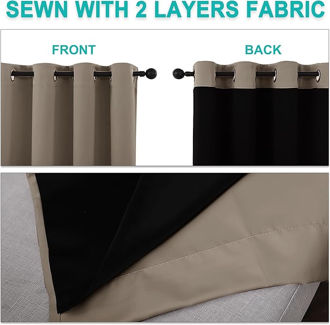 NICETOWN Taupe Full Shade Curtain Panels, Pair of Energy Smart & Noise Blocking Out Blackout Drapes for Dining Room Window, Thermal Insulated Guest Room Lined Window Dressing(Taupe, 70 x 84 inch)