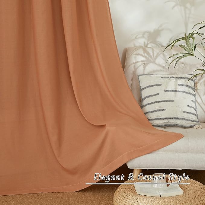 NICETOWN Burnt Orange Linen Doorway Curtains 80 inches Long, Grommet Thick Linen Weave Semi Sheer Window Treatments Privacy Assured with Light Filtering for Bedroom/Side Door, W34 x L80