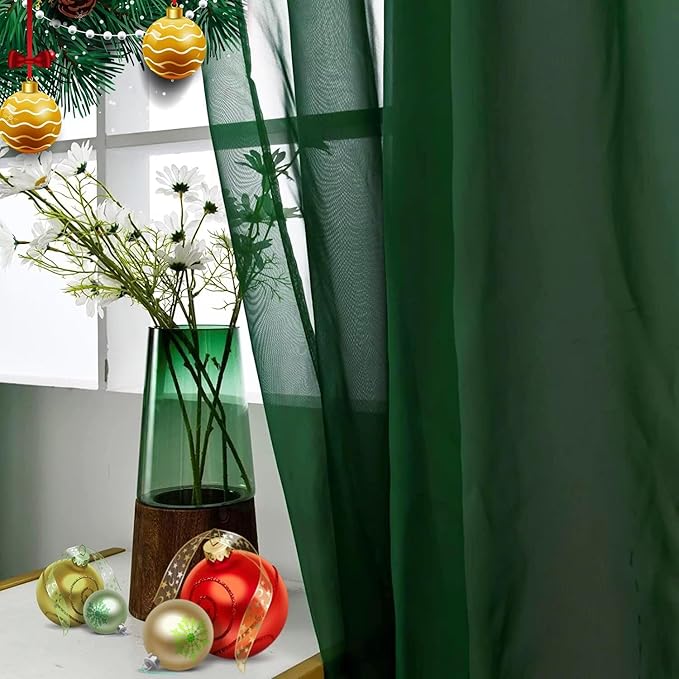 SpaceDresser Basic Rod Pocket Sheer Voile Window Curtain Panels White 1 Pair 2 Panels 38 Width 84 Inch Long for Kitchen Bedroom Children Living Room Yard(Foliage Green,38 W x 84 L)
