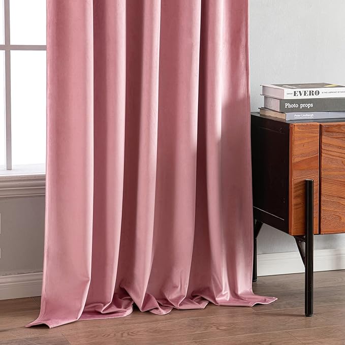MIULEE Velvet Curtains 96 inches 2 Panels - Luxury Blackout Curtains for Girls Bedroom Nursery Living Room Thermal Insulated Super Soft Window Drapes Rod Pocket & Back Tab, Blush Pink, W52 x L96 inch