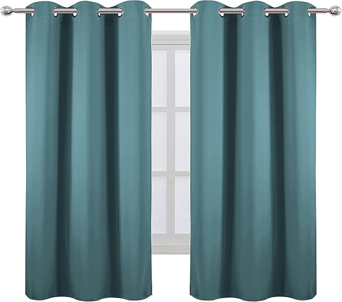 LEMOMO Sea Teal Thermal Blackout Curtains/38 x 63 Inch/Set of 2 Panels Room Darkening Curtains for Bedroom