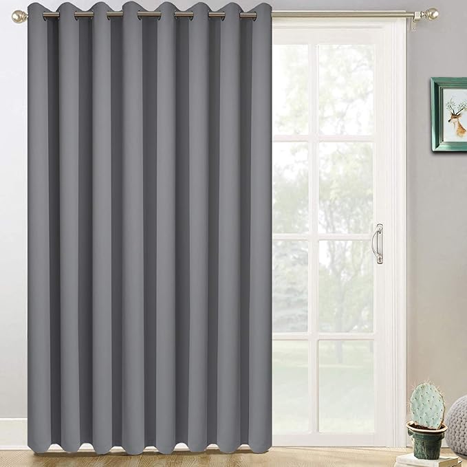 Yakamok Blackout Patio Curtains 100x96 Inches for Sliding Door Extral Wide Blackout Curtain Panels Thermal Insulated Room Divider - Grommet Top, 8' Tall by 8.3' Wide - Grey