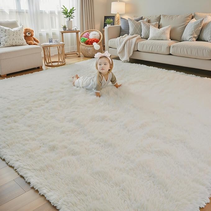 Rugs for Bedroom 4x6, Alfombras para Salas Shag Large Plush Soft Area Rug, Shaggy Carpets for Livingroom, Kids Boys Girls Home Decor Aesthetic(Cream, 4 x 6)