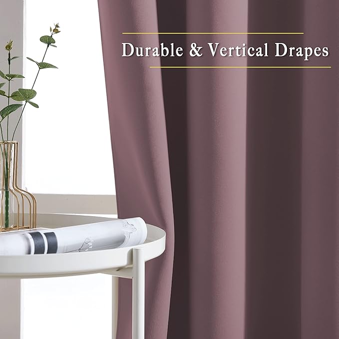 NICETOWN Blackout Dry Rose Curtains 102 inches Long 2 Panels Burg, Grommet Thermal Curtains Light Blinds Room Darkening Window Treatments for Bedroom, 2 Panels, W52 x L102