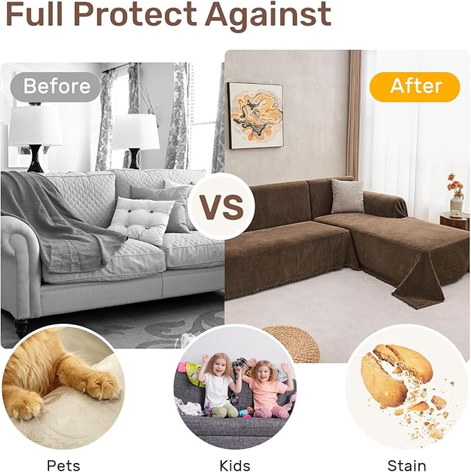 Sectional Couch Covers, 2 Pieces Washable L Shaped Couch Covers Sofa Blanket for Dogs Pet Friendly Sectional Sofa Slipcovers Furniture Covers,71"x 110"+ 71"x 118",(X-Large,Coffee)