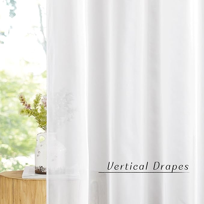 NICETOWN Sheer Curtains 108 inches Length for Windows, Grommet Top Elegant Ivory Voile Textured Window Treatment for Sliding Glass Door/Bedroom/Living Room, W54 x L108, 1 Pair