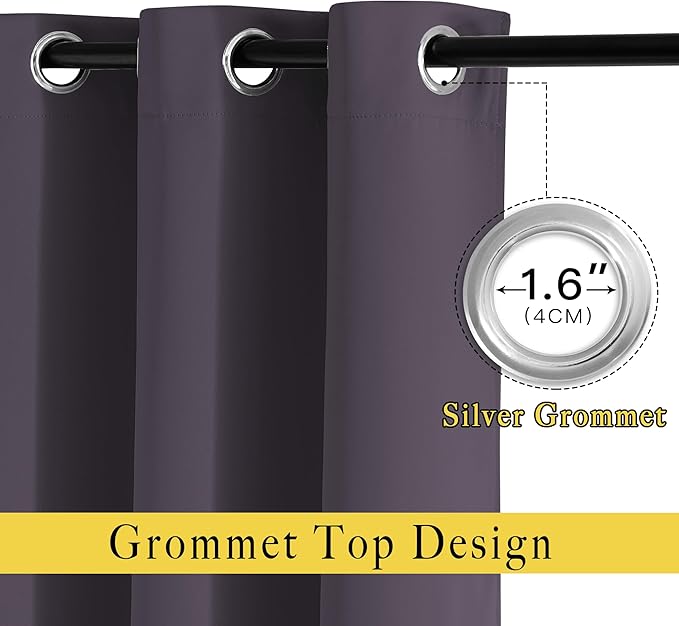 NICETOWN Bedroom Curtains Room Darkening Draperies - Greyish Purple Room Darkening Drapes/Panels for Bedroom, Grommet Top 2-Pack, 52 x 63 inches Long, Thermal Insulated, Privacy Assured