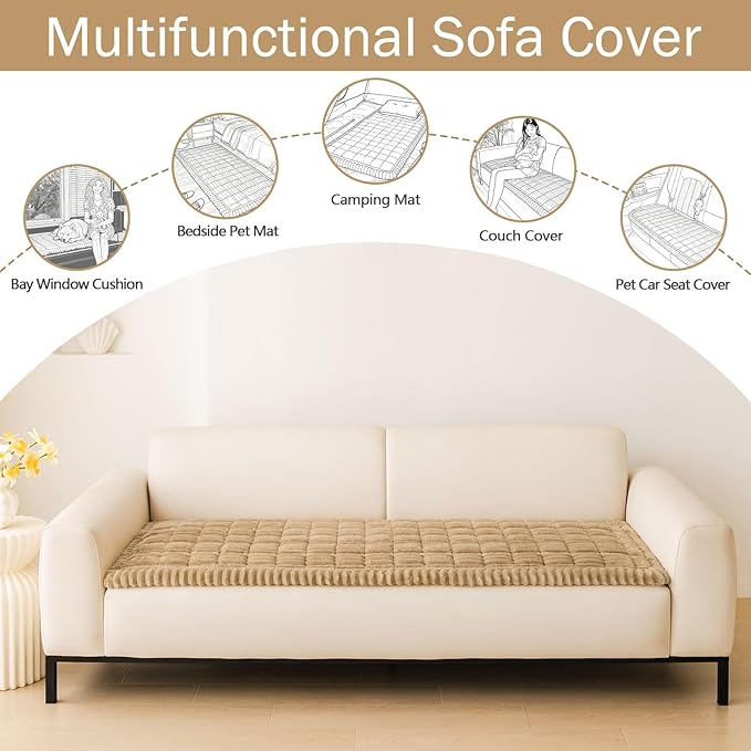 hyha Couch Covers for Dogs Washable, Non Slip Plush Dog Sofa Protectors, Fuzzy Pet Couch Covers for 3 Cushion Sofa Pet Friendly (Camel, 27.6" x 70.9")