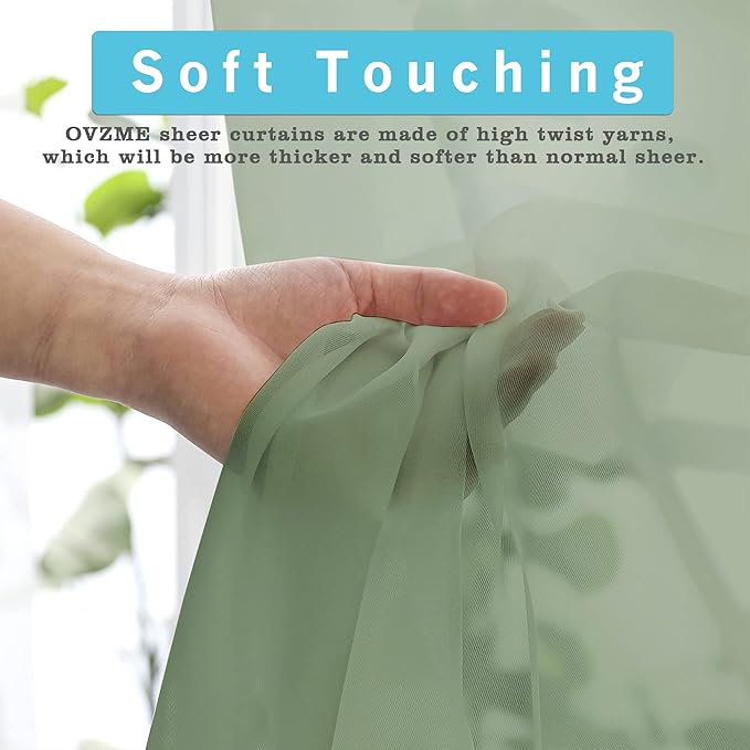 OVZME Living Room Sheer Curtains 120" Length 2 Panels Set for French Door, Gorgeous Window Decoration for Wedding & Party & Backdrop & Canopy, Sage Green, Each 42Wx120L, 1 P
