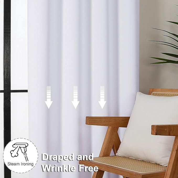 Simplebrand Ava Pure White Long 10ft Curtains for Patio 120 Inches Long 2 Panels Set, Solid Light Filtering Rod Pocket Window Treatment Curtains Room Darkening Drapes, 50" W x 120" L