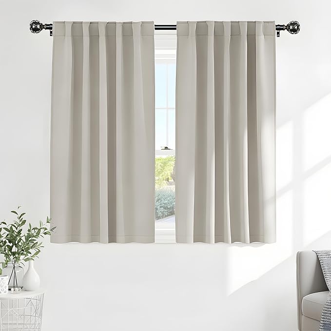 PONY DANCE Short Black Out Curtain Panels for Basement, Small Curtains for Bathroom, Thermal Insulated Tiers for Basement, 34x54 Inch, Cream, 2 Panels