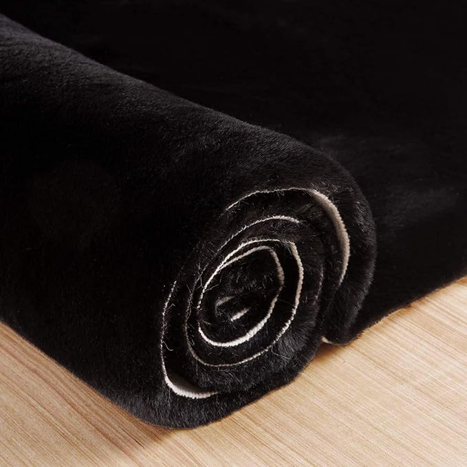 ORINOVA Fuzzy Rabbit Fur Rug Fluffy Rugs Washable Area Rugs for Living Room Black Furry Rug for Bedroom Rugs 3x5 Cute Room Girl Room Home Decor Rectangle