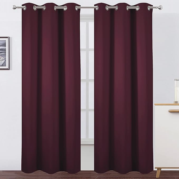 LEMOMO Burgundy Red Thermal Blackout Curtains/42 x 95 Inch/Set of 2 Panels Room Darkening Curtains for Bedroom
