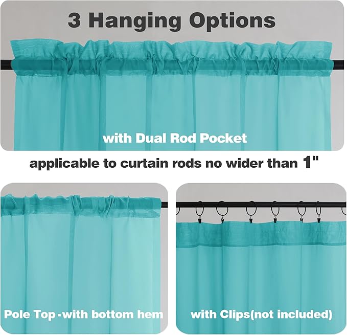 Chyhomenyc Turquoise Sheer Curtains 120 Inches Long - Light Filtering Voile Extra Long Panel Drapes for Floor to Ceiling Window, Elegant Soft Living Room Curtains, Each 42Wx120L Inch, 10FT, 2 Panels