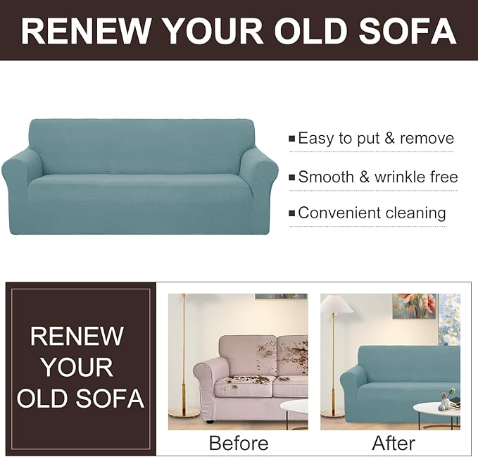 U-NICE HOME Stretch Couch Cover Sofa Cover Sofa Slipcover Furniture Protector for 3 Cushion Couch Sofa Pet Friendly(Sofa, Light Blue)